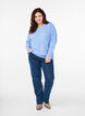 Stickad blus med spetsmönster, Cornflower Blue Mel., Model image number 2