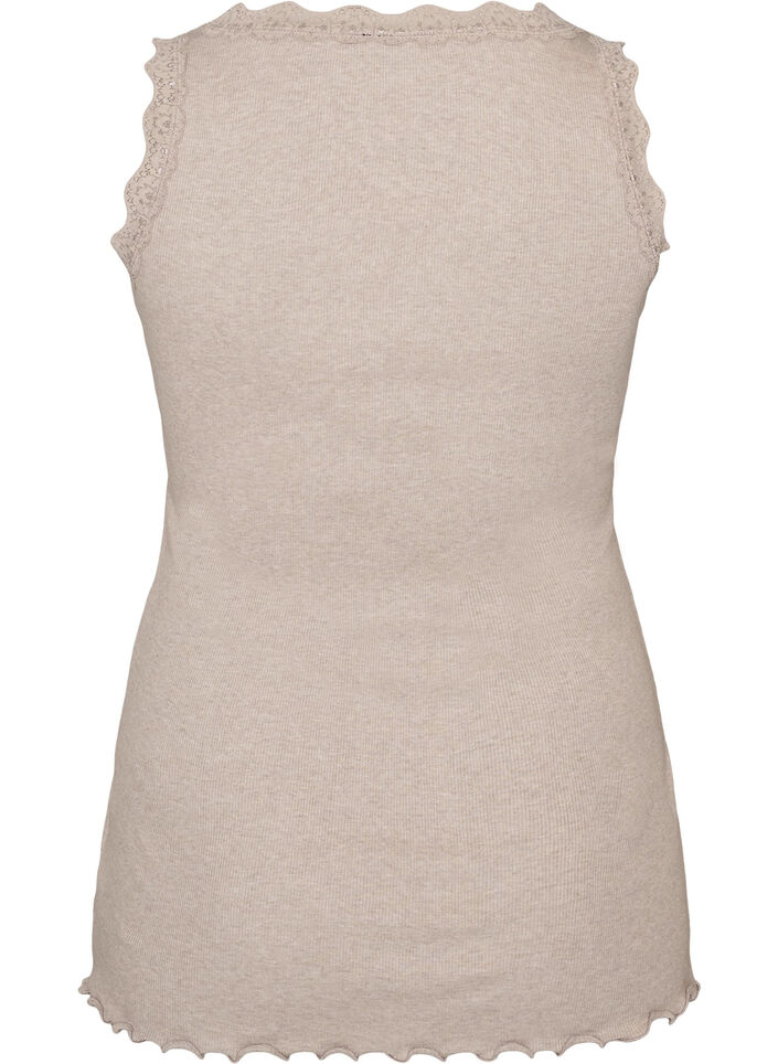 Ribbad topp med spetskant, Beige, Packshot image number 1