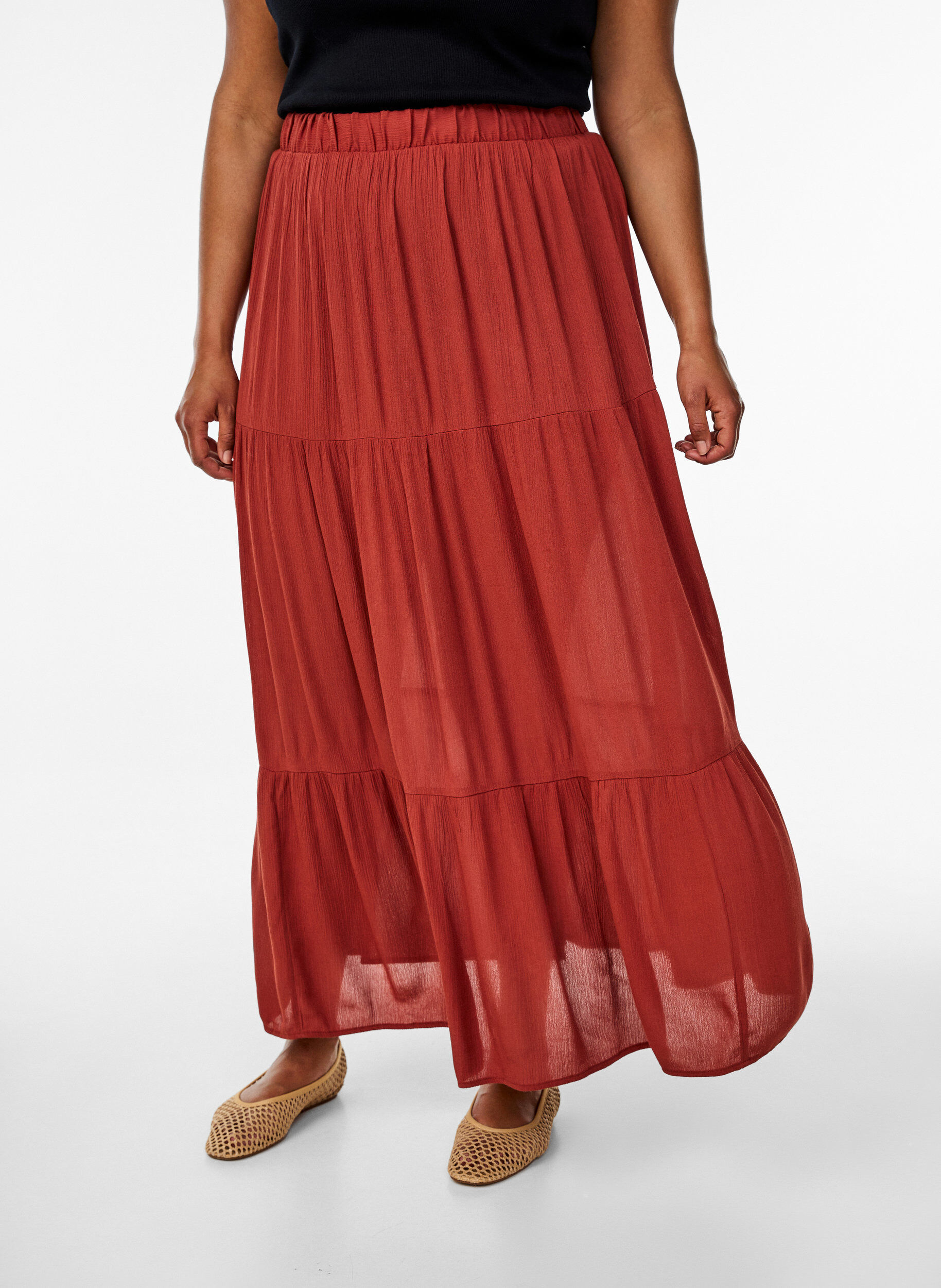 ZizziL&aring;ng kjol med res&aring;r i midjan, R&ouml;d, Model image number 2