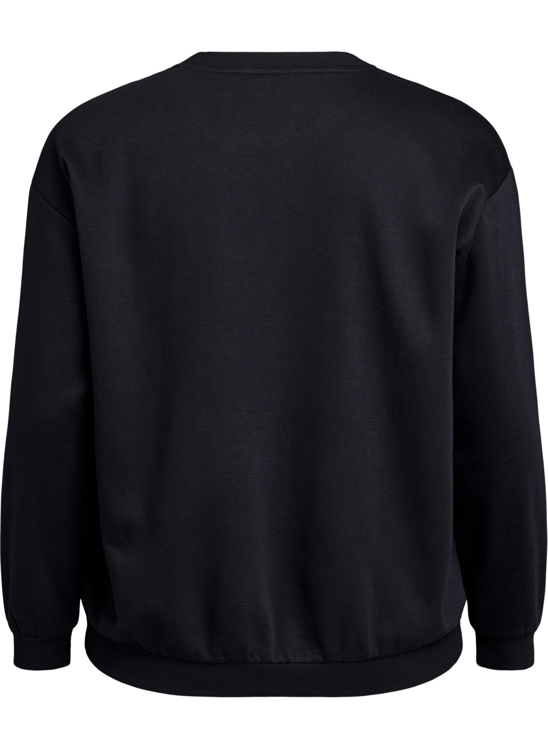 Zizzi Sweatshirt med frott&eacute;text, Svart, Packshot image number 1