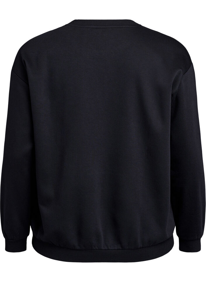 Sweatshirt med frottétext, Svart, Packshot image number 1