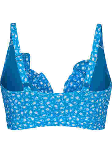 Blommig bikinitopp med volanger, Blue Flower Print, Packshot image number 1