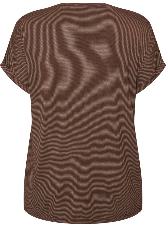 T-shirt i viskos med glitterr&auml;nder, Brun, Packshot image number 1