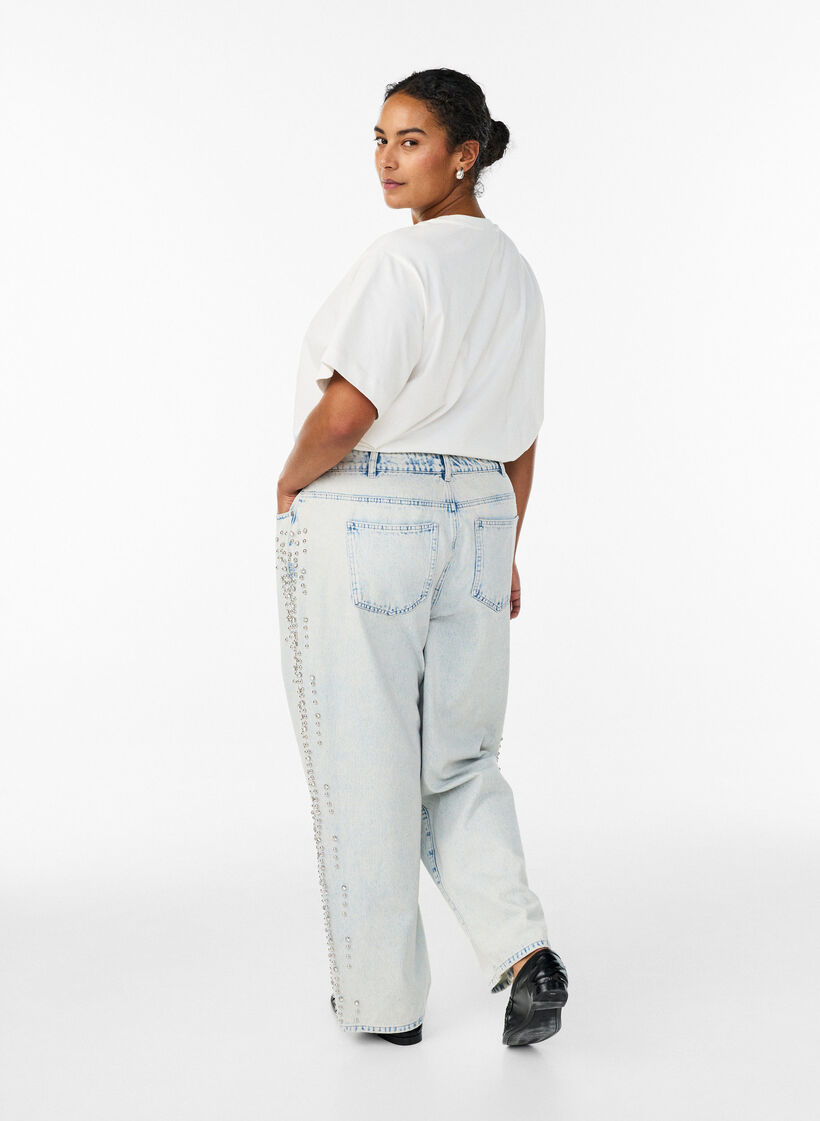 Kiana jeans med dekorativa detaljer l&auml;ngs sidorna, Bl&aring;, Model