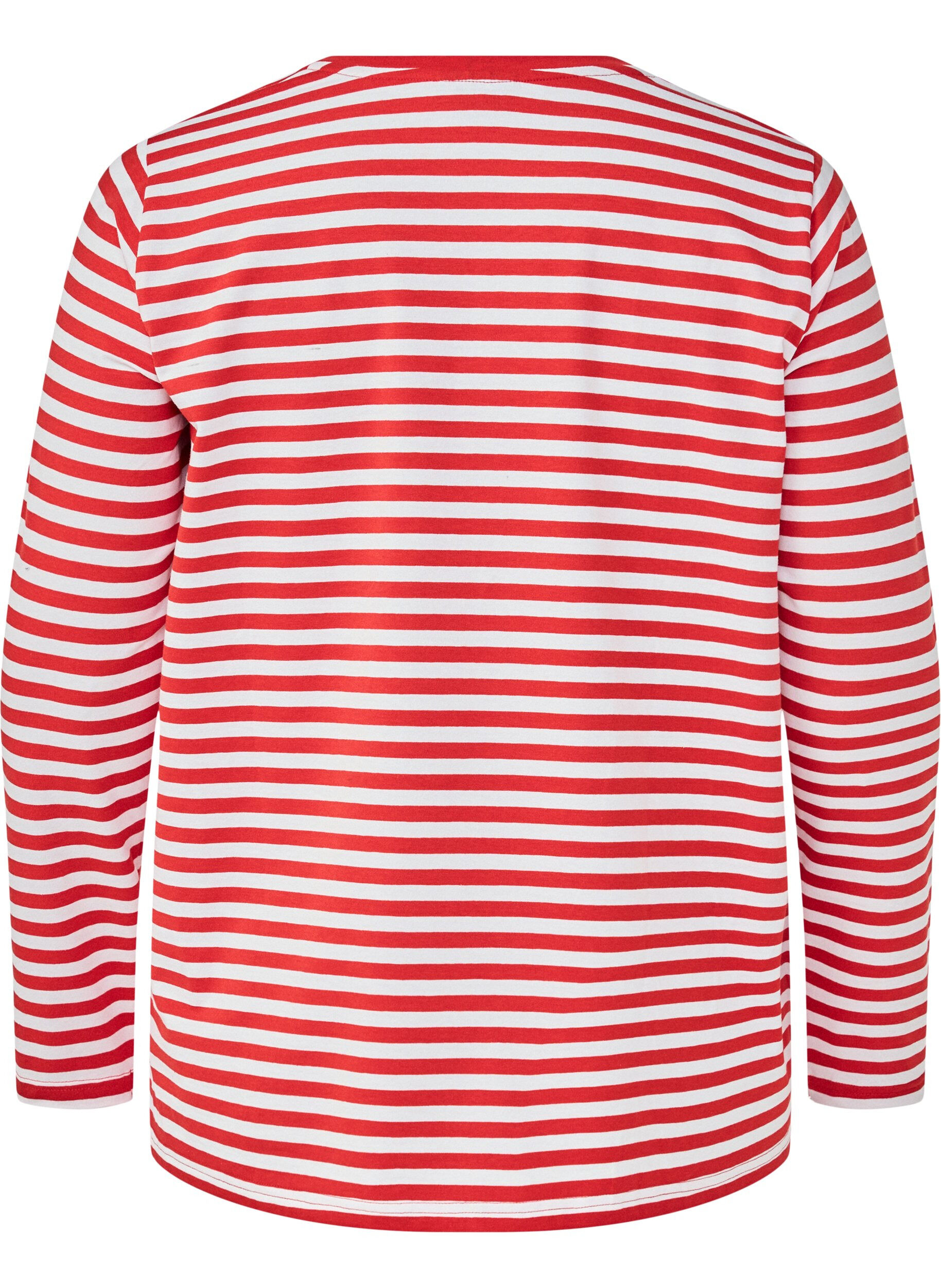 Zizzi Randig blus med motiv, Whitew.FlameS.Stripe, Packshot image number 1