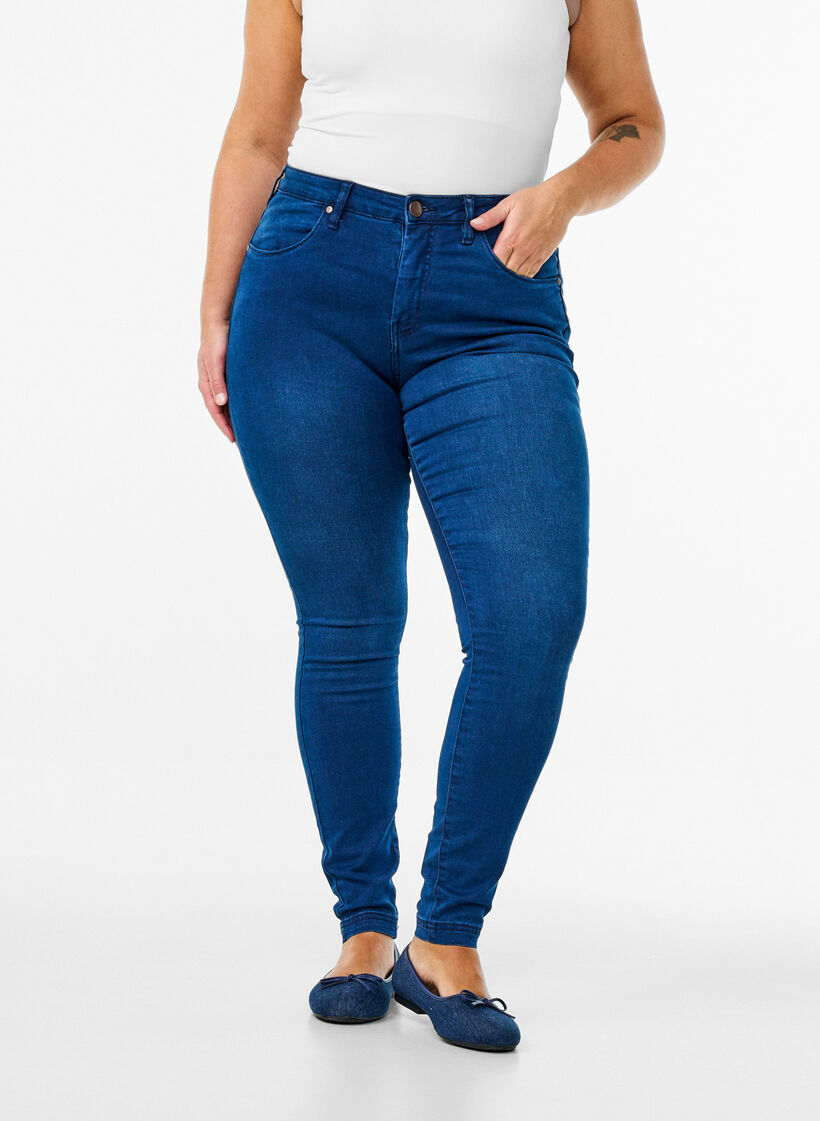 Super slim Amy jeans med h&ouml;g midja, Blue Denim, Model image number 2