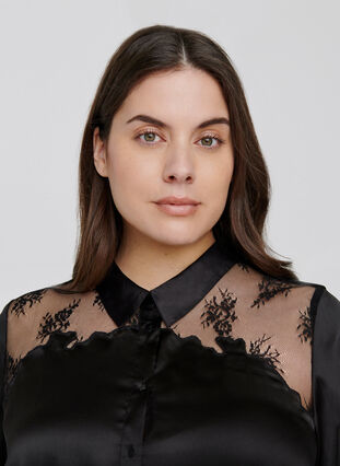 Skjorta med mesh och spets, Black, Model image number 2