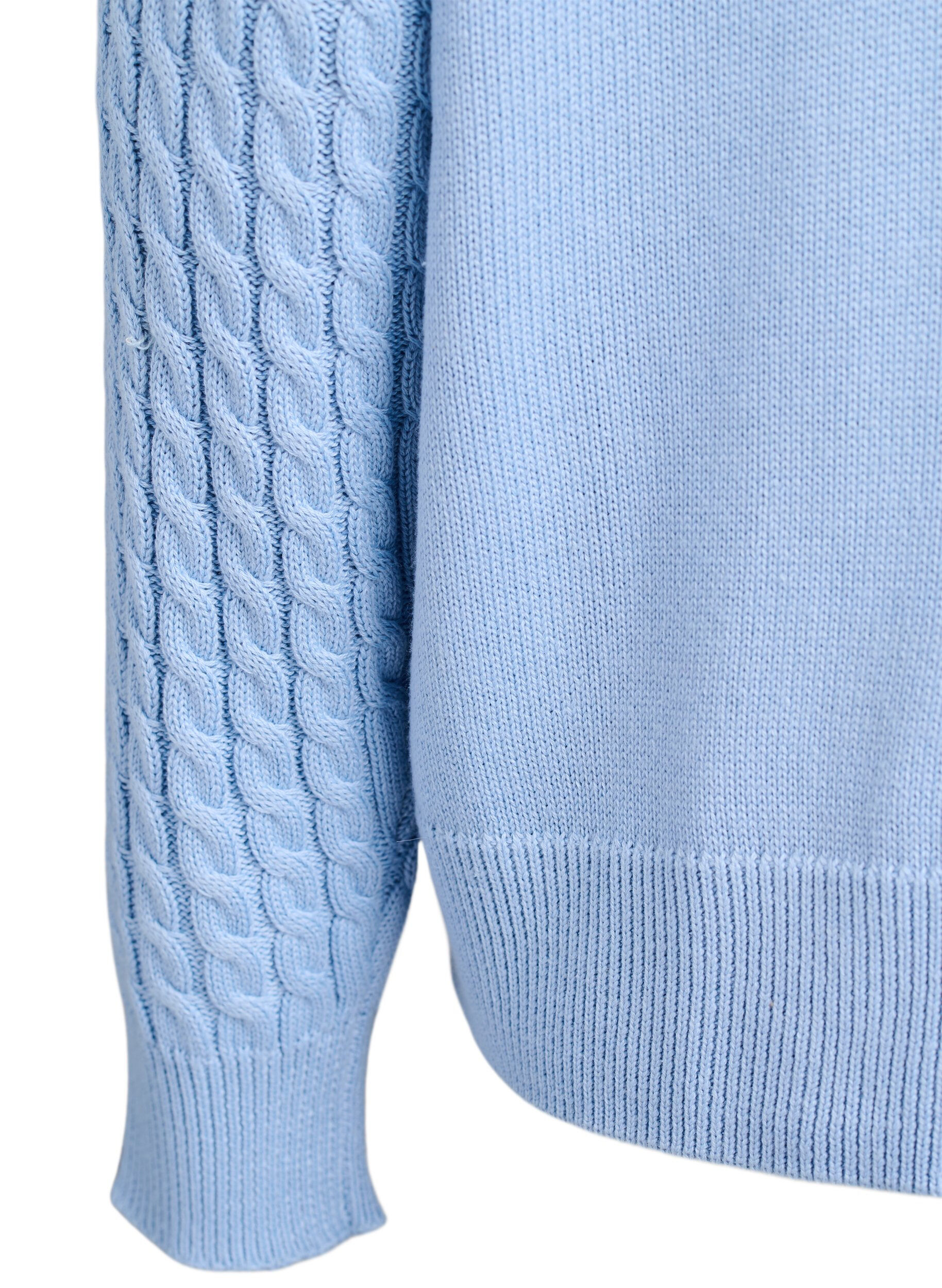 Zizzi Kabelstickad kofta med guldf&auml;rgade knappar, Bl&aring;, Packshot image number 3