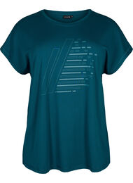 Kortärmad tränings t-shirt med tryck, Deep Teal/Pacific
