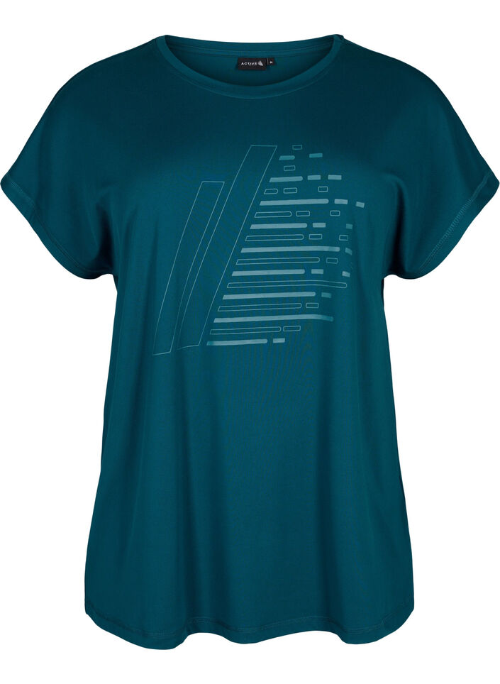 Kortärmad tränings t-shirt med tryck, Deep Teal/Pacific, Packshot image number 0