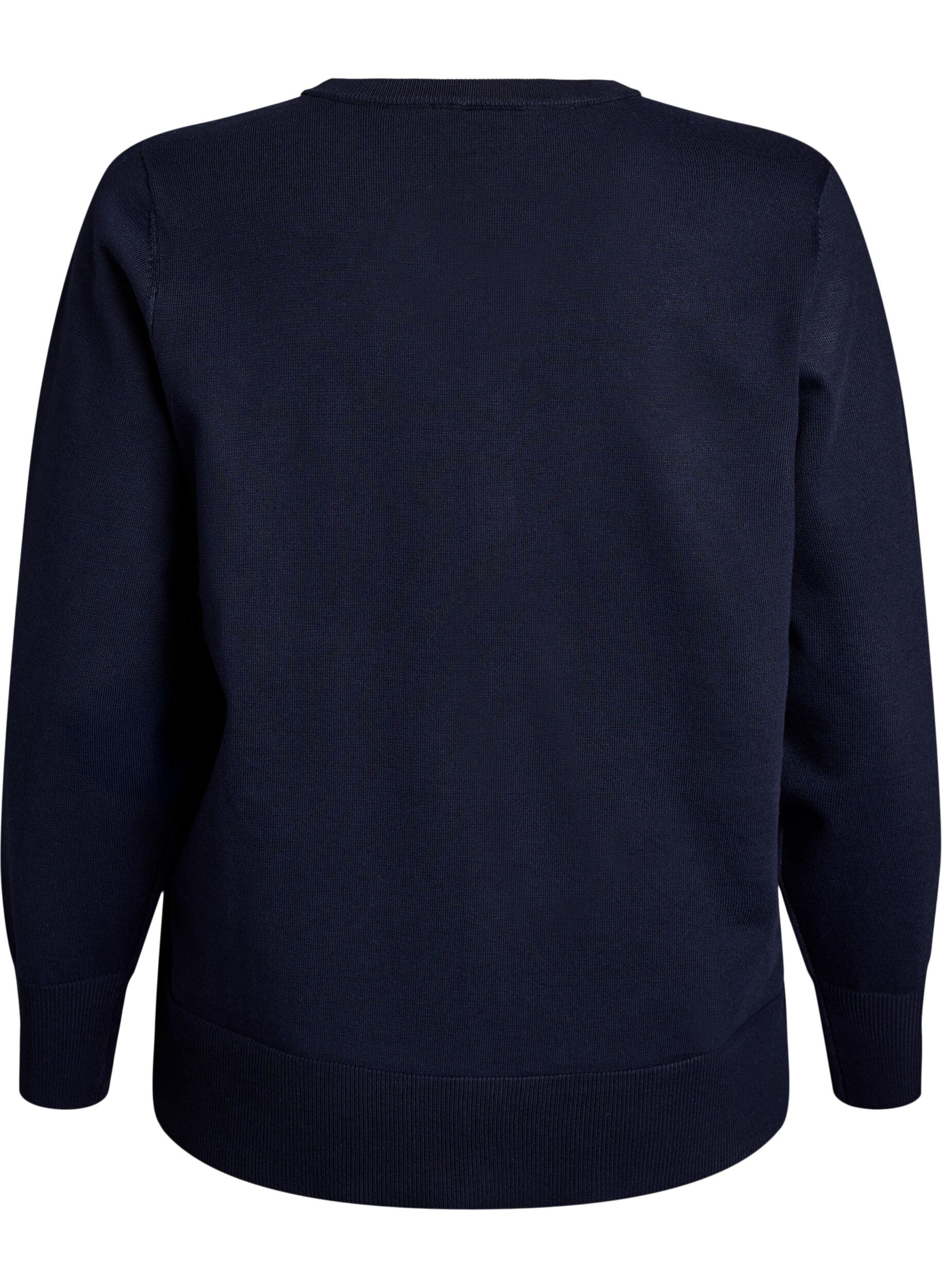 Zizzi Flash - Finstickad kofta med rund halsringning, Bl&aring;, Packshot image number 1