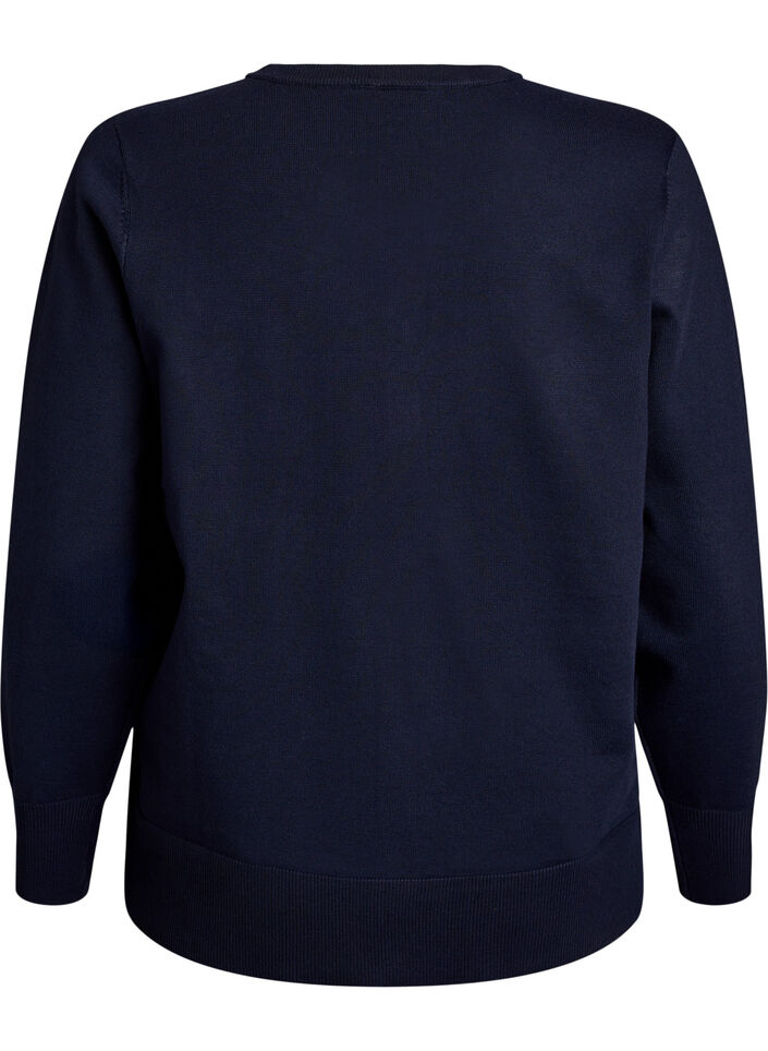 Flash - Finstickad kofta med rund halsringning, Blå, Packshot image number 1