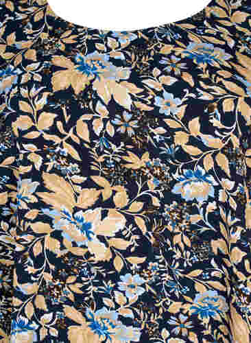 Blus med korta ärmar och tryck från FLASH, Brown Blue Flower, Packshot image number 2