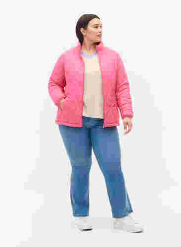 Quiltad jacka med dragkedja och fickor, Hot Pink, Model image number 2