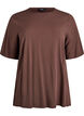 Kort&auml;rmad v&auml;vd blus med rund hals, Brun, Packshot image number 0