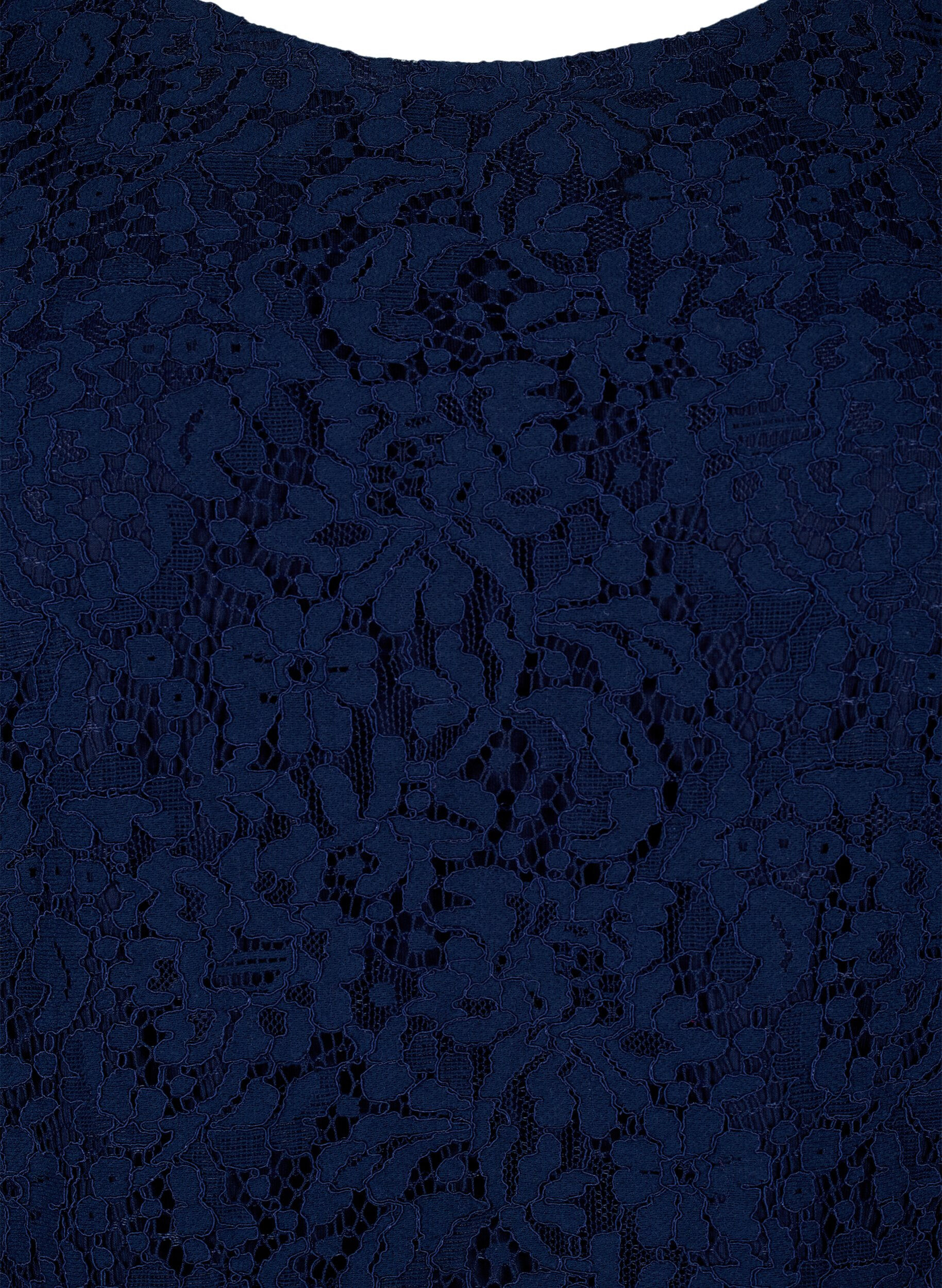 Zizzi Spetsblus med l&aring;nga &auml;rmar, Navy Blazer, Packshot image number 2