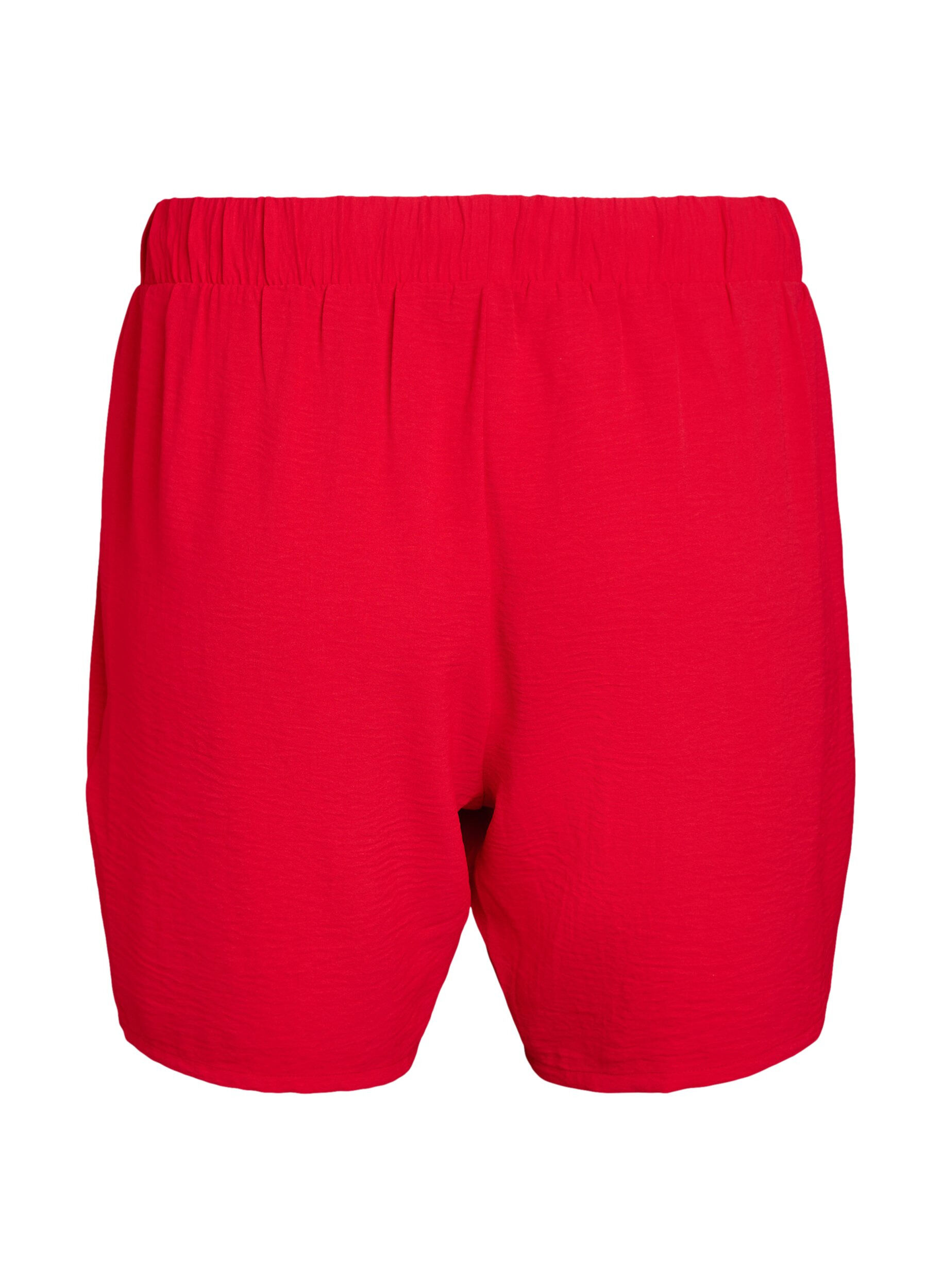 Zizzi Shorts med fickor och res&aring;r i midjan, R&ouml;d, Packshot image number 1
