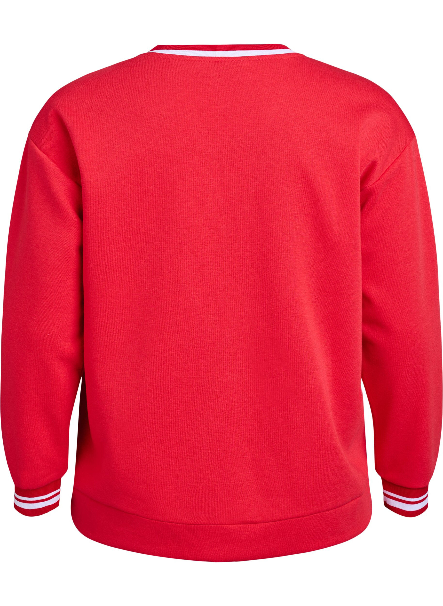 Zizzi Sweatshirt med v-ringning och texttryck, R&ouml;d, Packshot image number 1