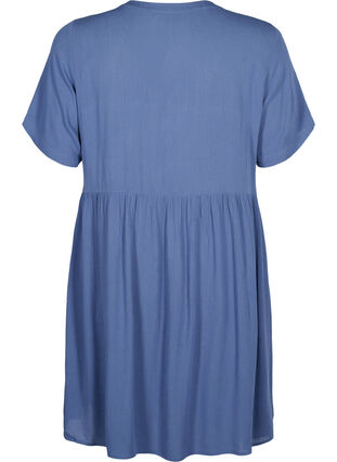 A-linjeformad viskosklänning med korta ärmar, Moonlight Blue, Packshot image number 1