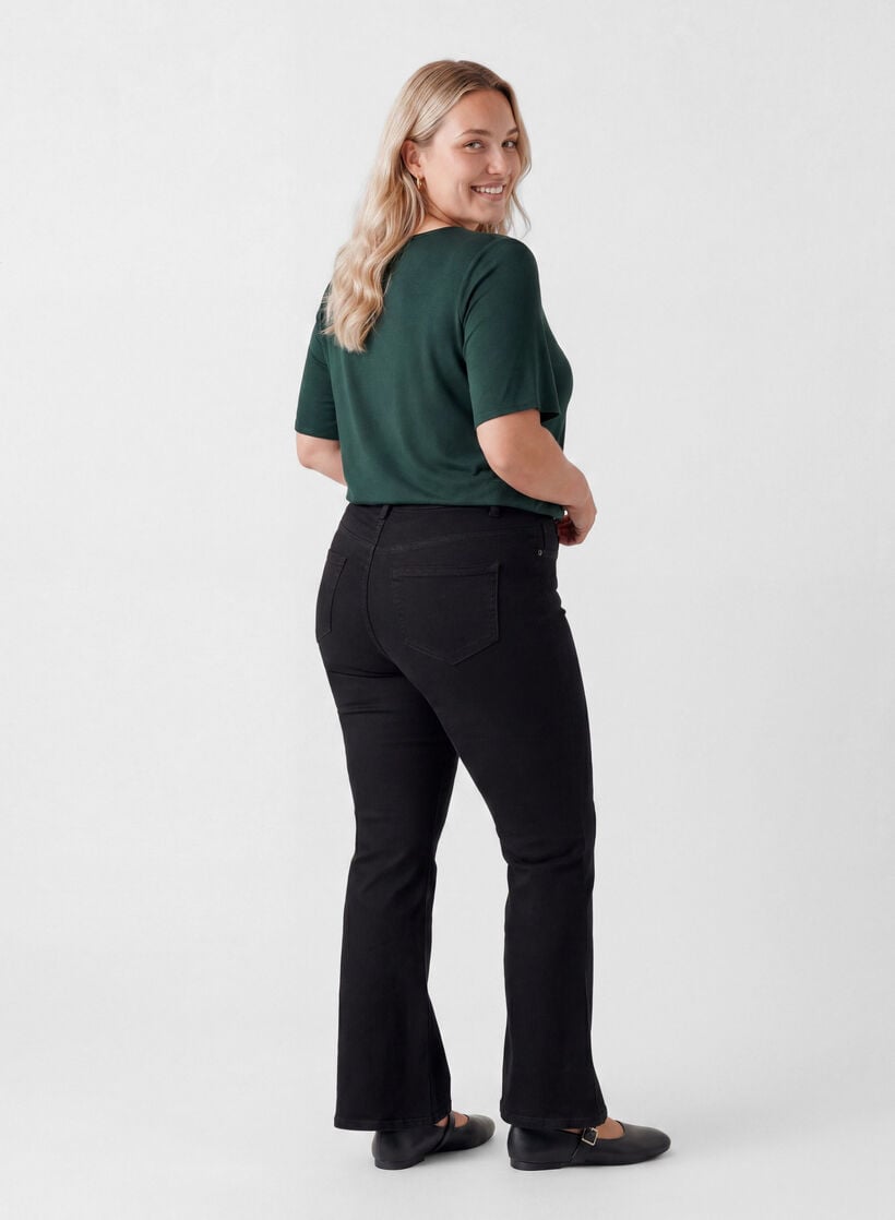 Kort&auml;rmad v&auml;vd blus med rund hals, Gr&ouml;n, Model image number 2