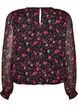 Blommig blus i chiffong med genomskinliga &auml;rmar, Svart, Packshot image number 1