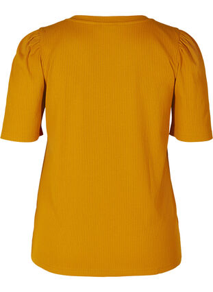Ribbad t-shirt med korta puffärmar, Buckthorn Brown, Packshot image number 1