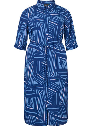 FLASH – Skjortklänning med tryck, Medieval Blue AOP, Packshot image number 0