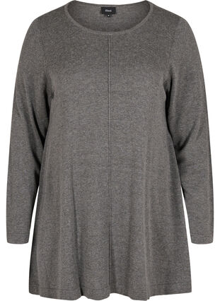 Enfärgad stickad tröja med rund halsringning, Dark Grey Melange, Packshot image number 0