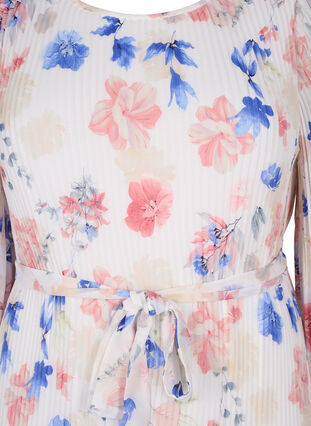 Blommig plisserad klänning med dragsko, White/Blue Floral, Packshot image number 2