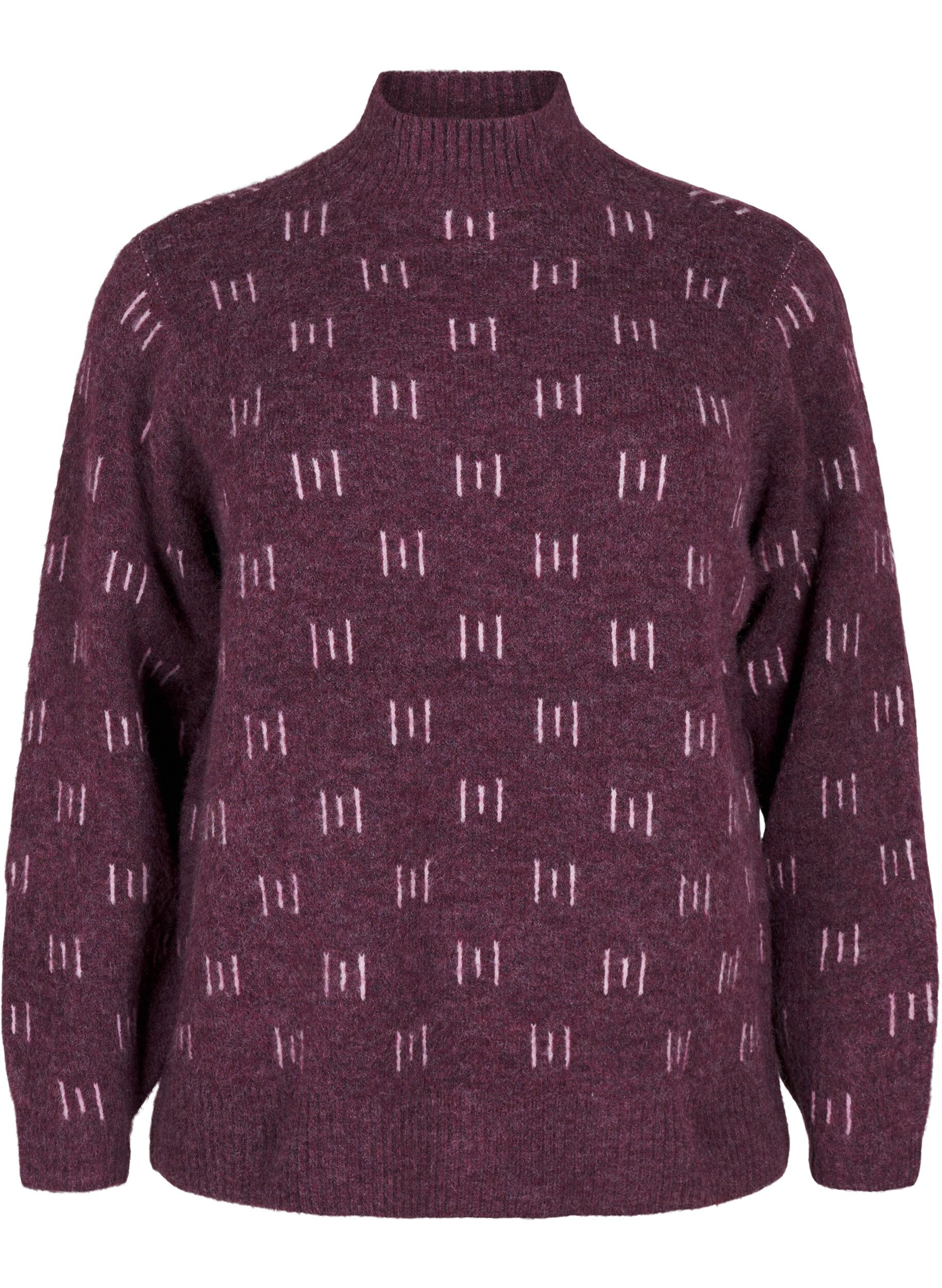 Zizzi Stickad blus med m&ouml;nster och h&ouml;g hals, Potent P. Mel. Comb, Packshot image number 0