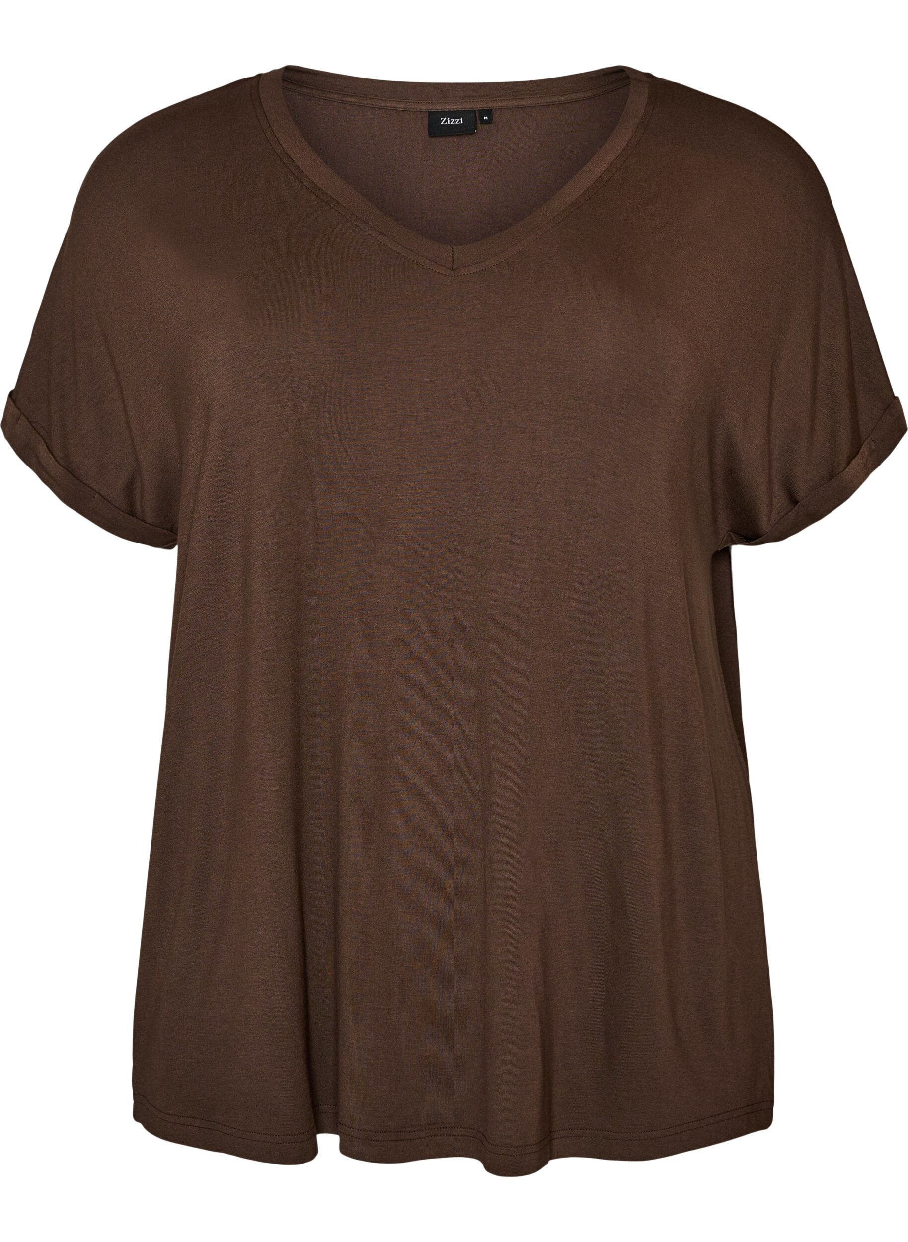 ZizziBas-t-shirt med v-ringning i viskos, Brun, Packshot image number 0