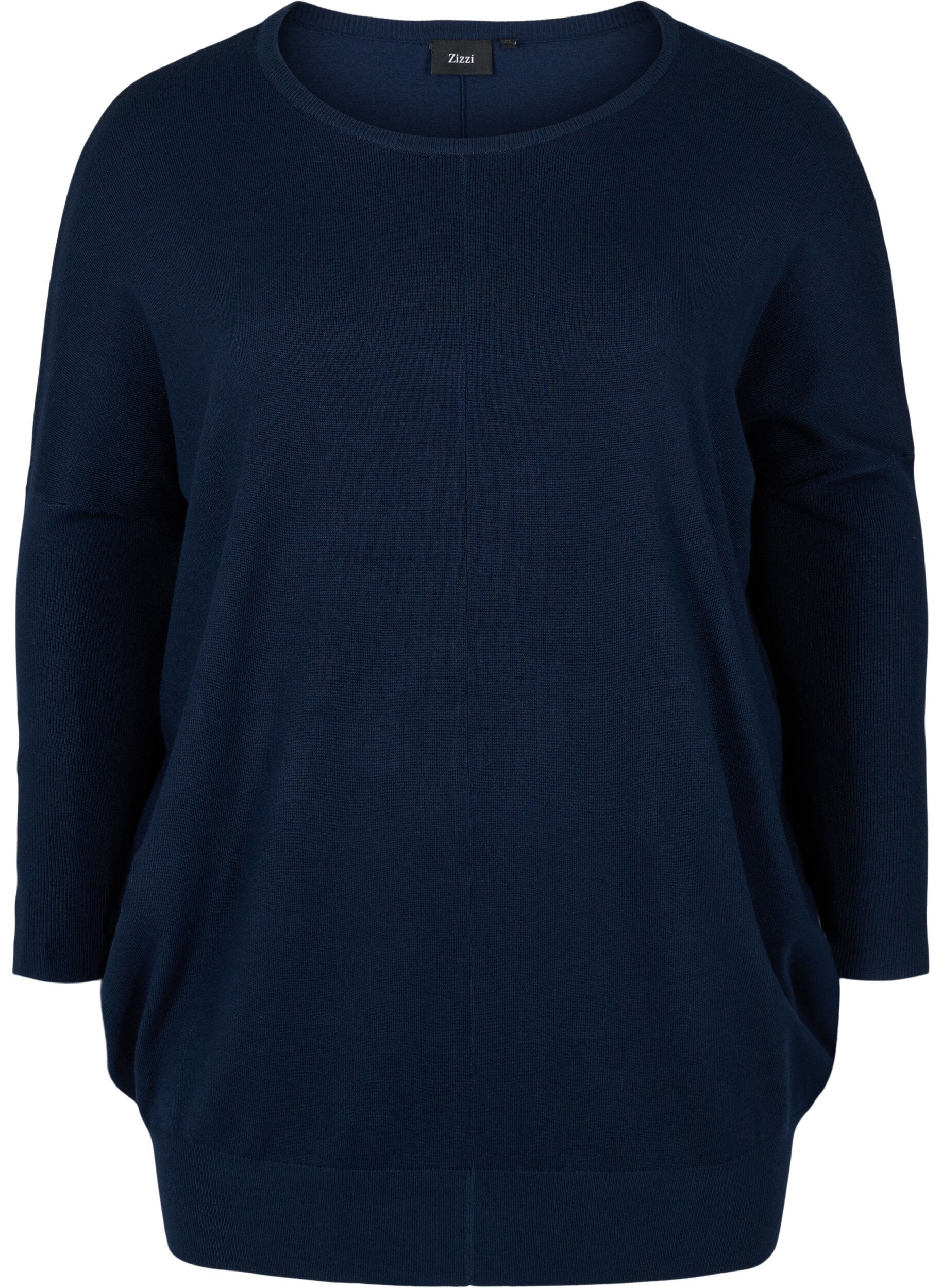 Zizzi Stickad blus, Navy Blazer, Packshot image number 0