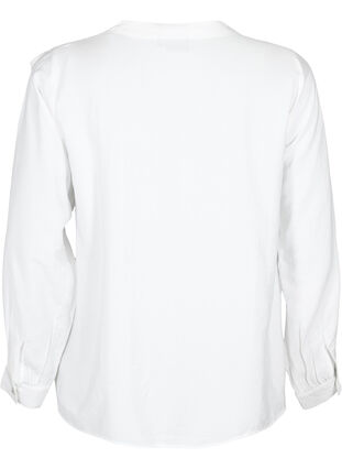 Skjortblus i viskos med volanger, Bright White, Packshot image number 1