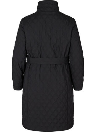 Lång quiltad jacka med bälte, Black, Packshot image number 1