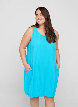 Ärmlös klänning i bomull, River Blue, Model image number 0