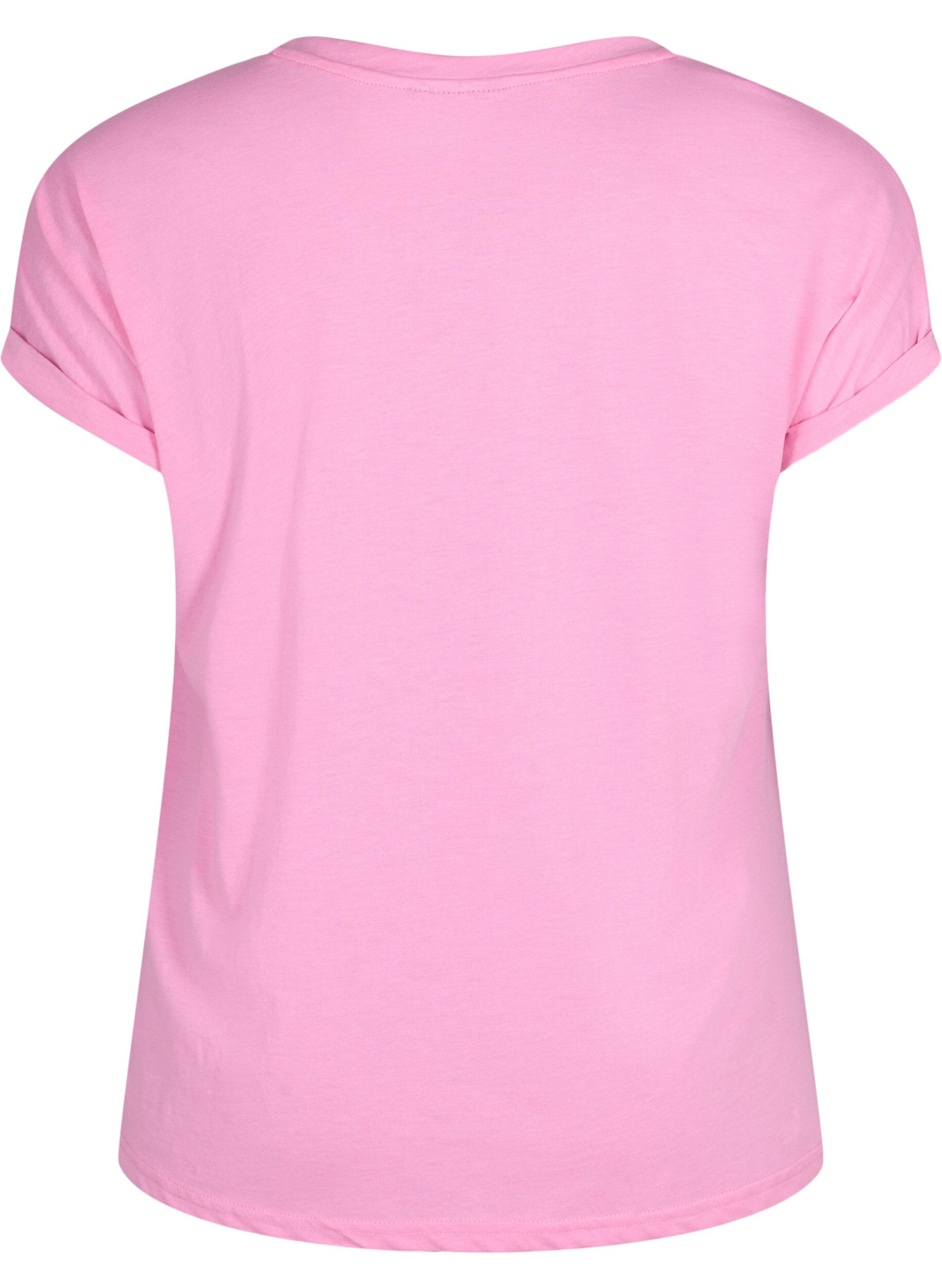 ZizziKort&auml;rmad t-shirt i bomullsmix, Rosa, Packshot image number 1