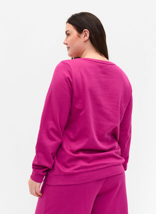 Sweatshirt i bomull med texttryck, Festival Fuchsia, Model image number 1