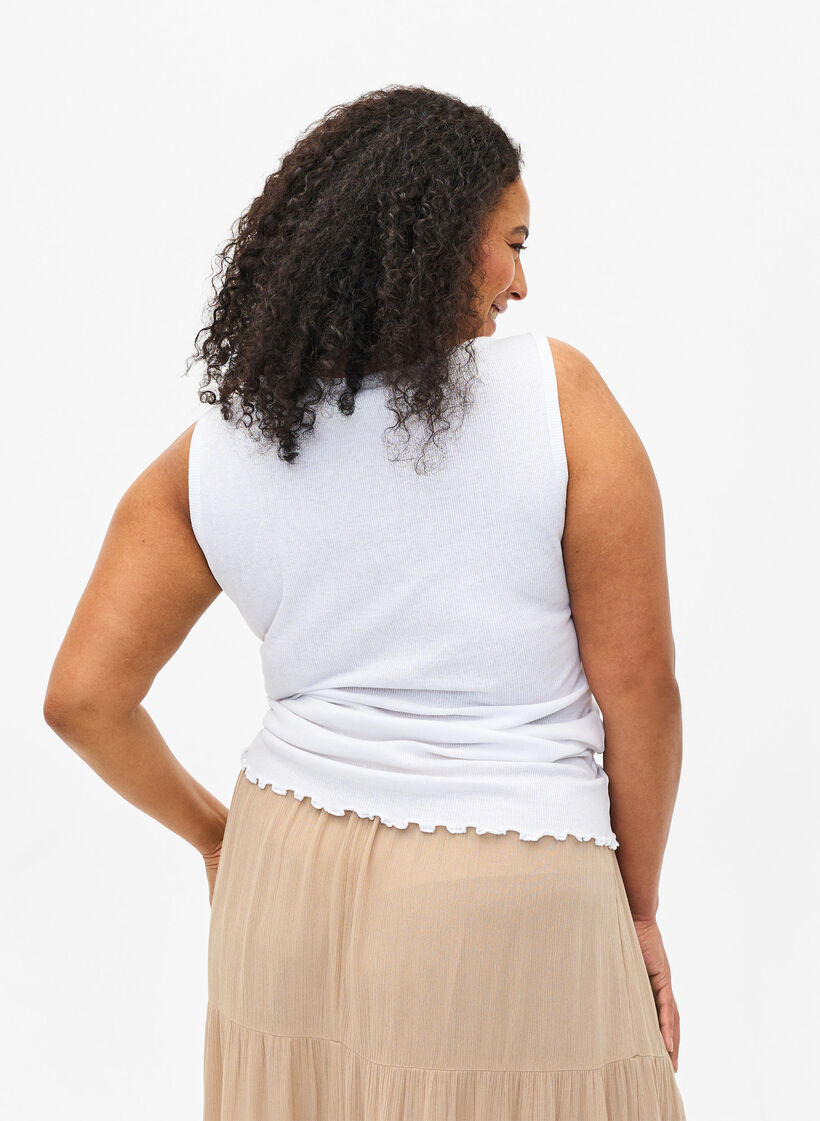 Ribbat linne med knappar, Bright White, Model image number 1