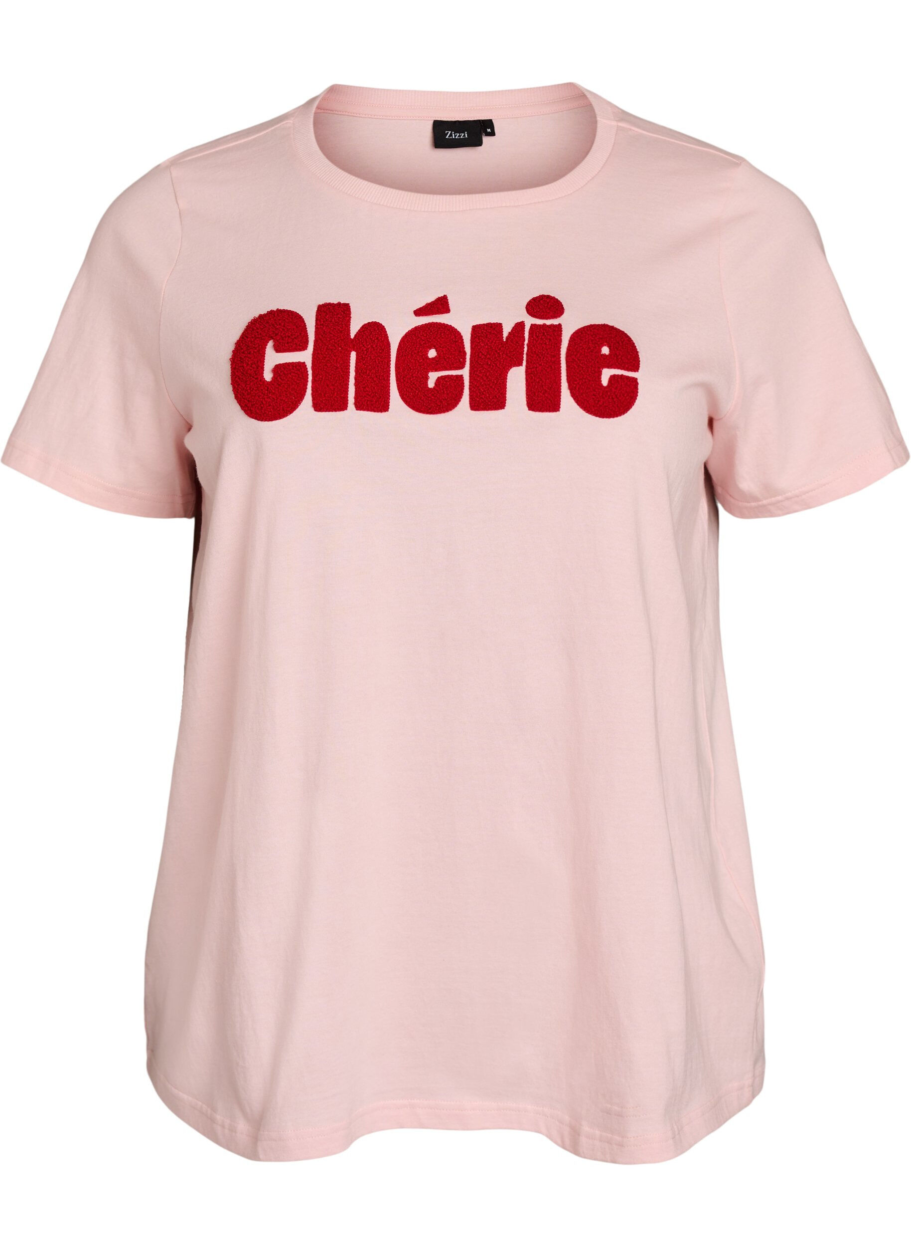 ZizziT-shirt i ekologisk bomull med tryck framtill, Rosa, Packshot image number 0