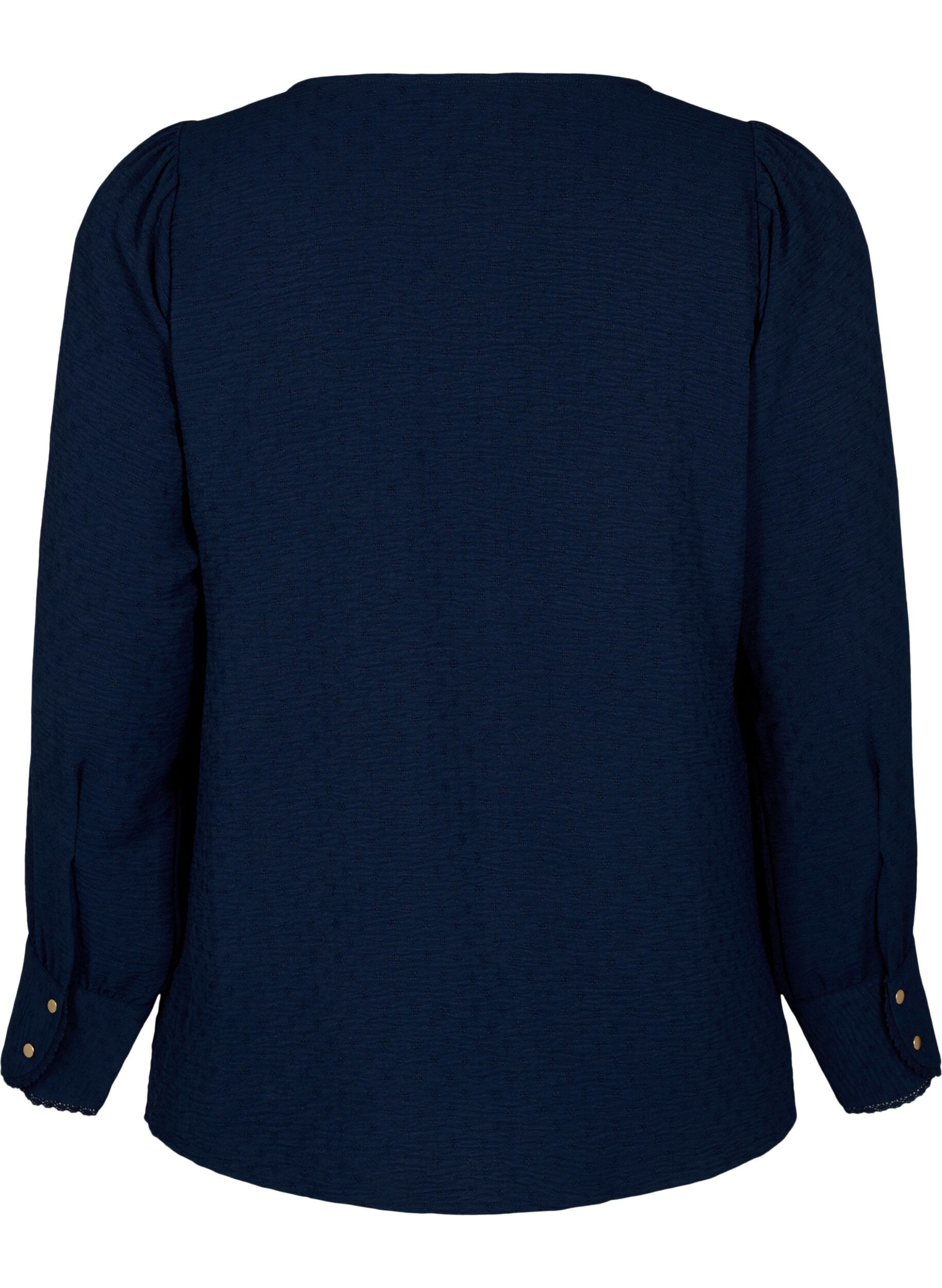 Zizzi L&aring;ng&auml;rmad blus med textur, Navy Blazer, Packshot image number 1