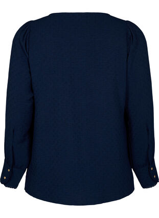 Långärmad blus med textur, Navy Blazer, Packshot image number 1