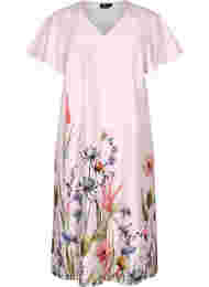 Midiklänning med blommönster och korta ärmar, White Sand