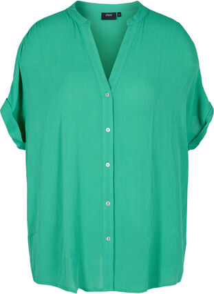 Kortärmad viskosskjorta med v-ringning, Holly Green, Packshot image number 0