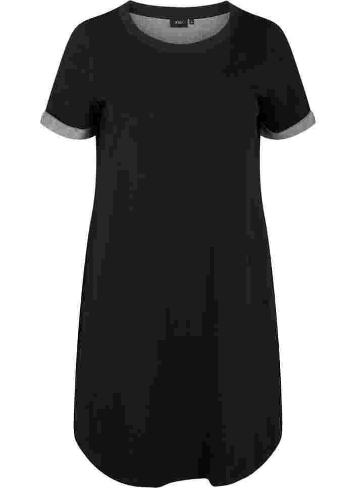 Sweatshirtklänning med korta ärmar och slits, Black