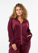 Cardigan i velour med dragkedja och h&ouml;g krage, M&ouml;rk Bordeaux, Model image number 0