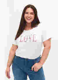 T-shirt i bomull med rund hals och tryck, Bright White W. Love, Model