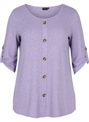 Blus med knappar och 3/4-ärmar, Purple Melange, Packshot image number 0