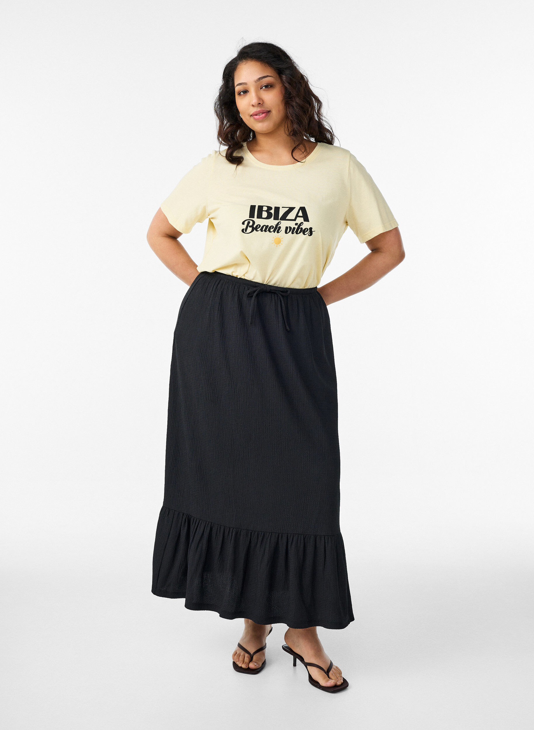 ZizziT-shirt med tryck, Gul, Model image number 1
