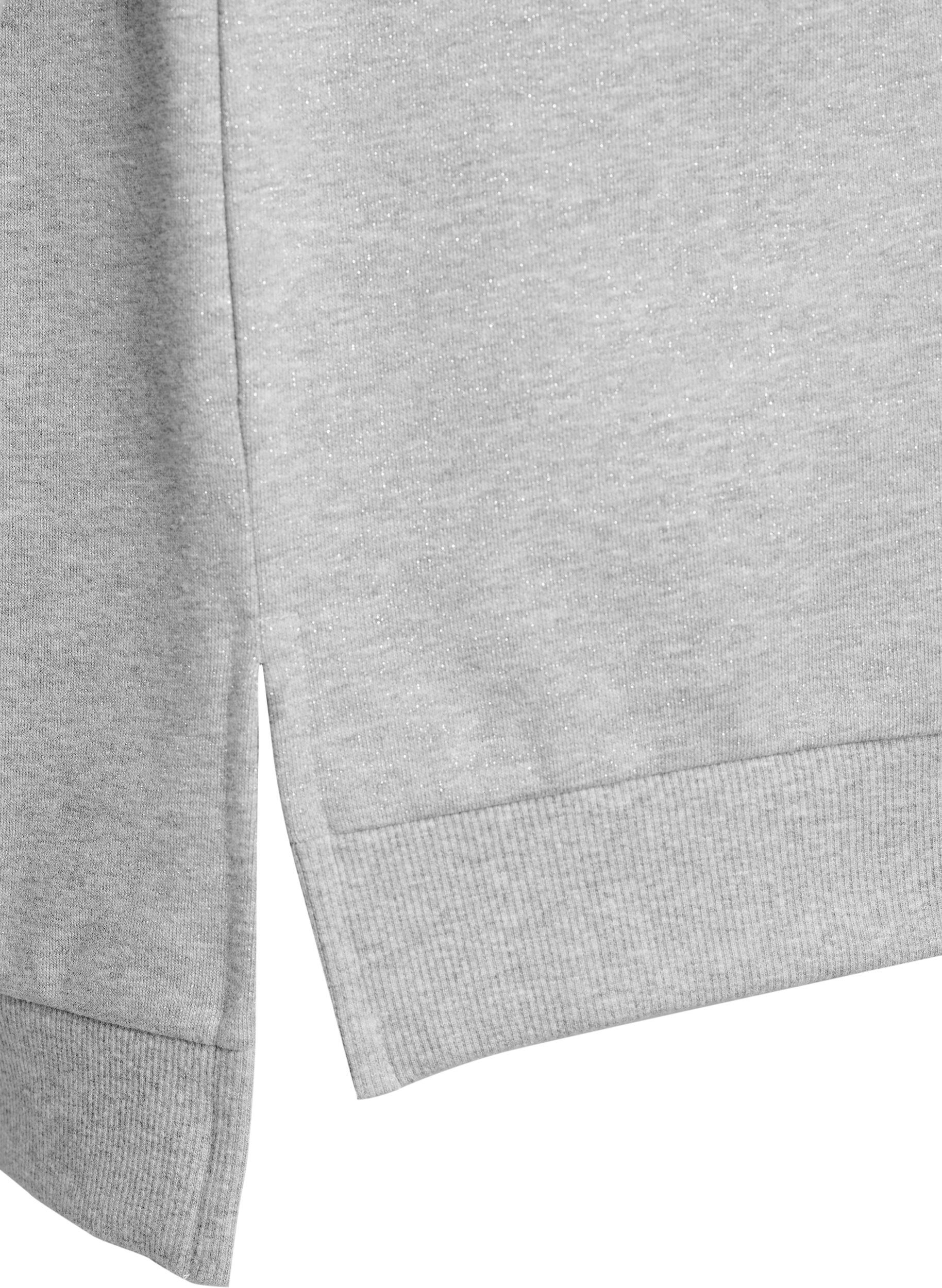 Zizzi Sweatshirt med slitsar och glittertr&aring;d, Gr&aring;, Packshot image number 3