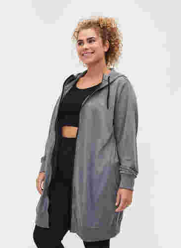 Lång tjocktröja med huva och ficka, Grey Melange, Model image number 2